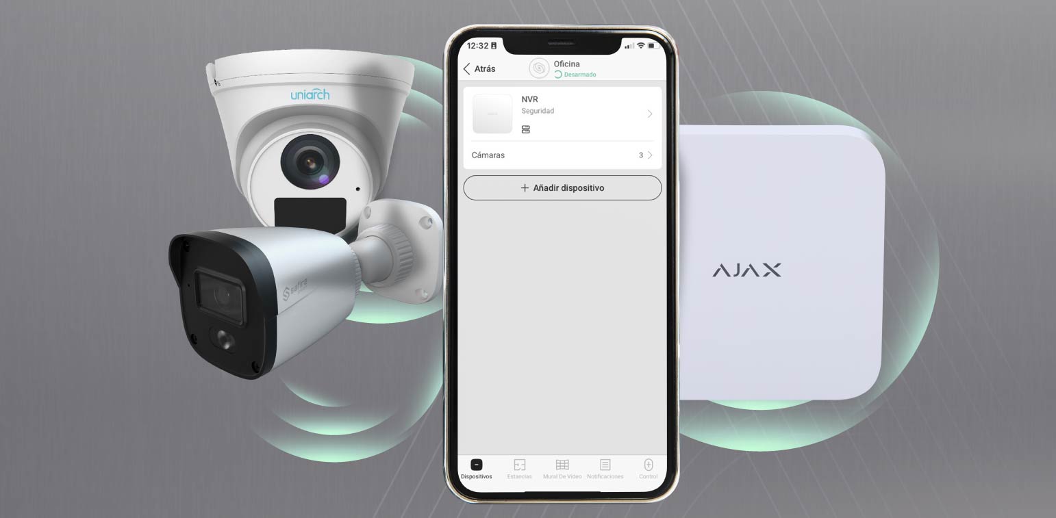 Câmaras de videovigilância ligadas ao Ajax NVR e visíveis na app