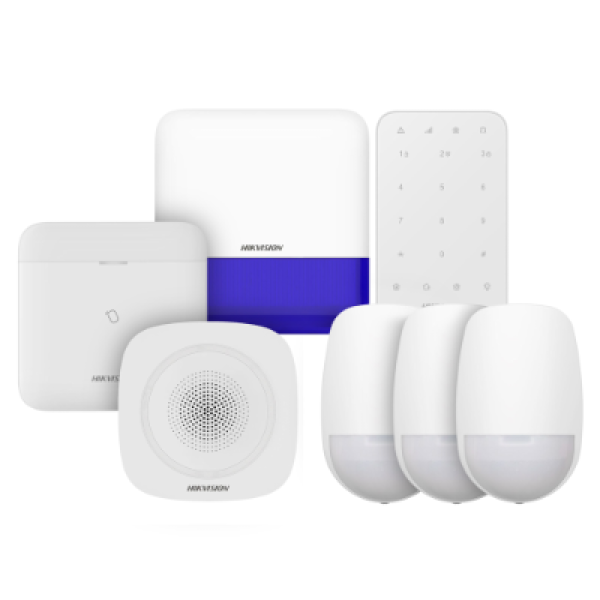 Kit de alarme Hikvision AX PRO: central, sirenes, teclado e detetores